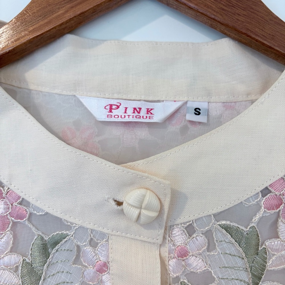 Vintage Lace Floral Blouse Fairycore Romantic Sheer Pink Roses S Coquette - Picture 2 of 5